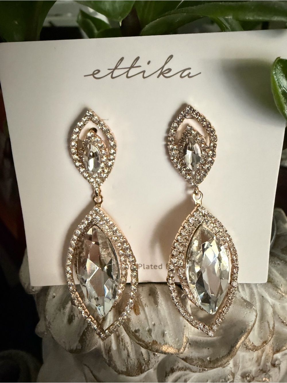 ettika Gold-Tone Clear Crystal Marquise Drop Earrings